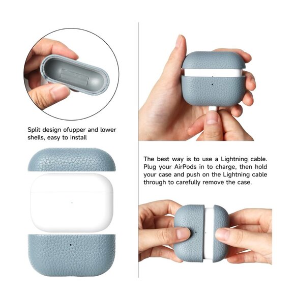 NWT LIGHT BLUE Pebble Leather Case for Apple Airpods Pro 2 - Picture 10 of 11